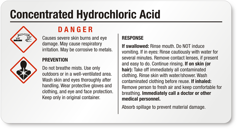 hydrochloric acid on skin