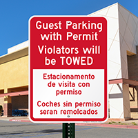 Bilingual Guest Parking With Permit Signs