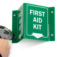 First aid kit with down arrow sign